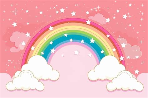 El Fondo De Las Nubes Rosadas Y El Arco Iris Vector Premium