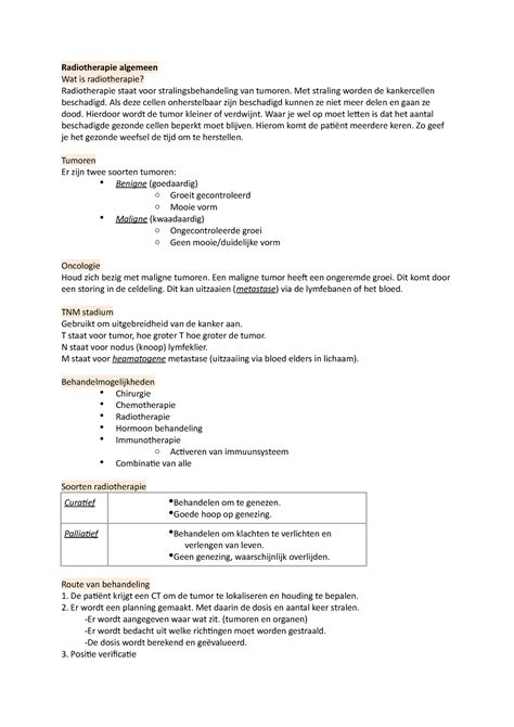 Samenvatting Radiotherapie Jaar Periode Radiotherapie Algemeen