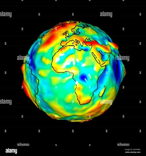 Gravity map of Earth. Computer model showing the variation of the Earth's gravity field centred ...