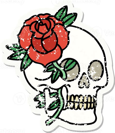 Traditional Distressed Sticker Tattoo Of A Skull And Rose 45268867 Png