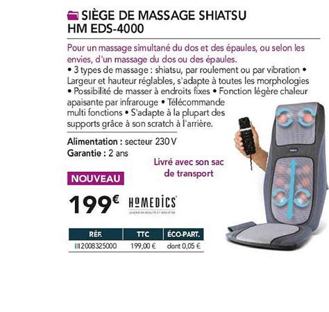 Promo Siège De Massage Shiatsu Hm Eds 4000 Homedics Chez Distri Club