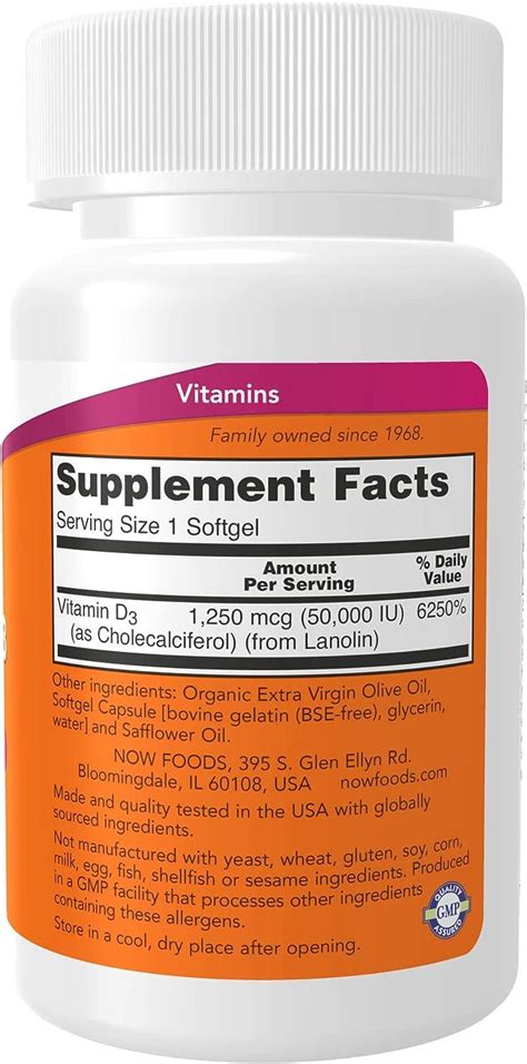 Now Supplements Vitamin D 3 50000 Iu Softgels 50 Count