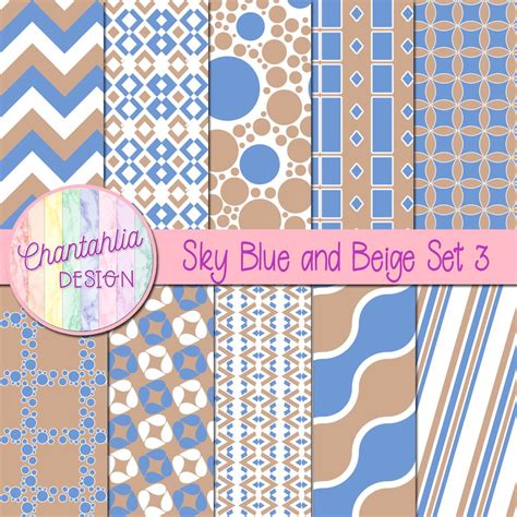 Free Sky Blue And Beige Digital Papers With Patterned Designs