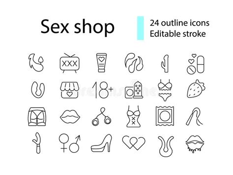 Sex Shop Products Outline Icons Set Adult Toys Sexual Accessory