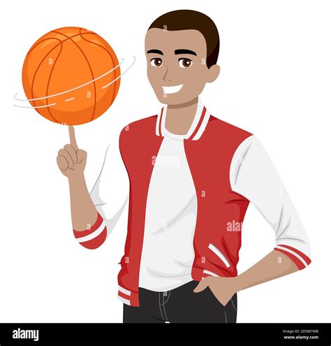 Ilustración de un adolescente afroamericano Guy Varsity Player girando