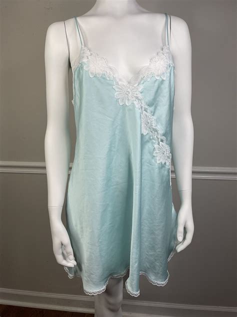 Vintage Miss Elaine Satin Lace Sexy Blue Chemise Nigh… Gem