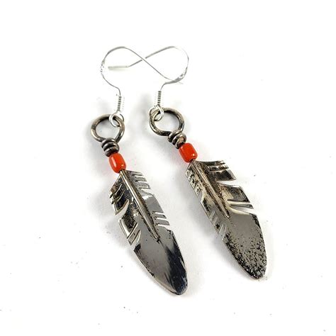 Vintage Ray Tracey Sterling Silver Feather Dangle Earrings Etsy