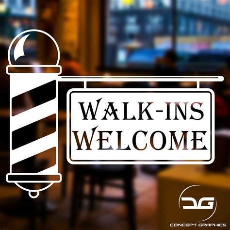 Barber Shop Pole Walk Ins Welcome Hair Salon Business Window Wall Sign