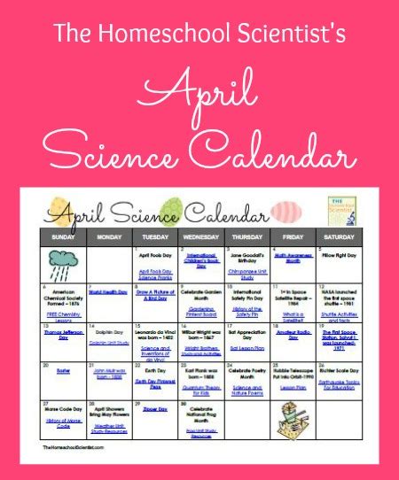 April Science Calendar The Homeschool Scientist