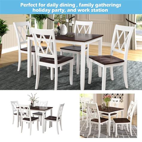 5 Piece Farmhouse Solid Wood Dining Set Rectangular Dining Table 4 Chairs With Anti Slipping