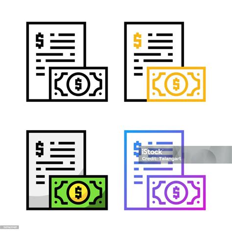 uang  desain ikon dokumen  empat variasi warna ilustrasi