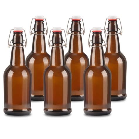 6 Count 16oz Amber Glass Beer Bottles With Easy Wire Swing Cap