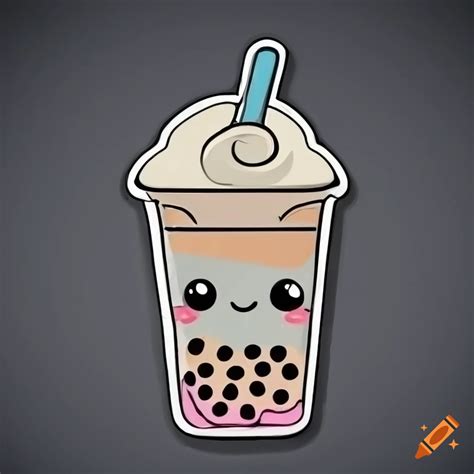 Cute Boba Milk Tea With Face Sticker