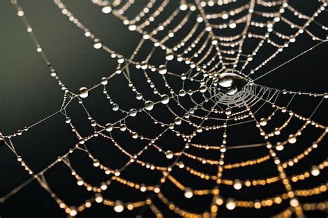 Premium Photo Spider Web With Dew Drops Generative Ai