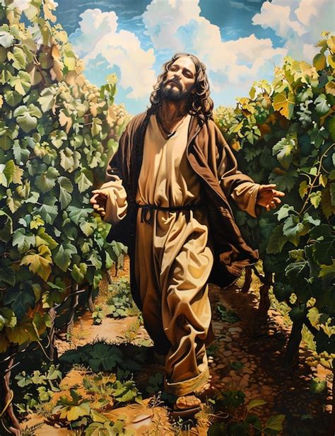 Jesus in a vineyard christian photo illustration | Premium AI-generated image