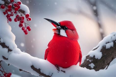 Premium AI Image | Red Cardinal bird in the snow on a branch of a tree