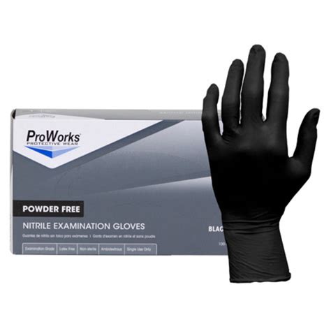 Proworks Black Nitrile Exam Gloves Powder Free 4 Mil Hos Gl N115f M