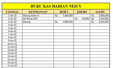 Cara Membuat Buku Harian Kas Di Excel Rekapitulasi Buku Harian Kas