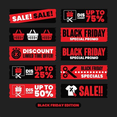 Black friday tema plano washi tape colección eps 10 vector gratis