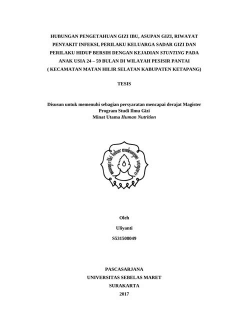 PDF HUBUNGAN PENGETAHUAN GIZI IBU ASUPAN GIZI Ilmu Gizi