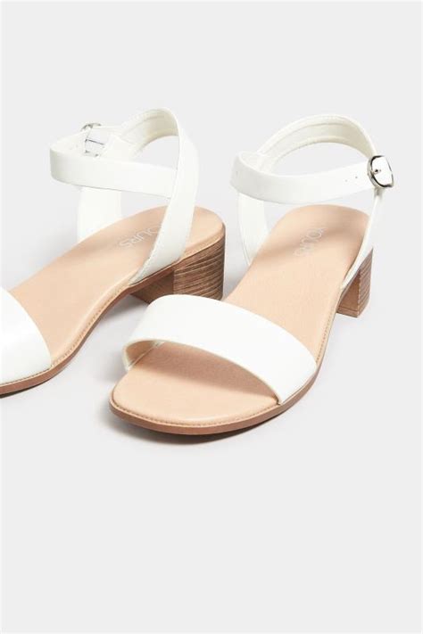 Plus Size White Block Strappy Low Heel Sandals In Extra Wide Eee Fit