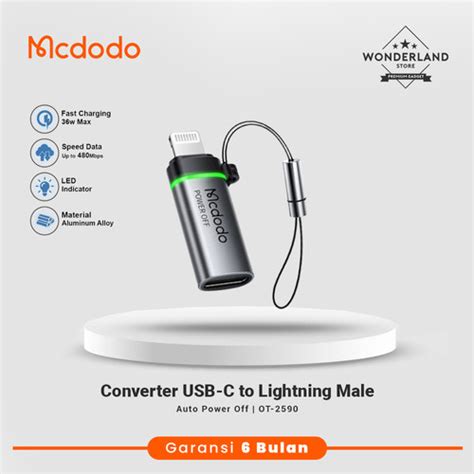 Promo Mcdodo Converter USB C To Lightning 36W PD Fast Charging OT 0510