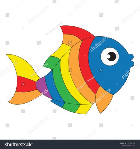 Rainbow Fish Animal Funny Cartoon Outlined Stock Vector (Royalty Free ...