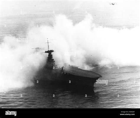 Uss Saratoga Cv 3 Shrouded By A Smokescreen Circa 1930 Stock Photo