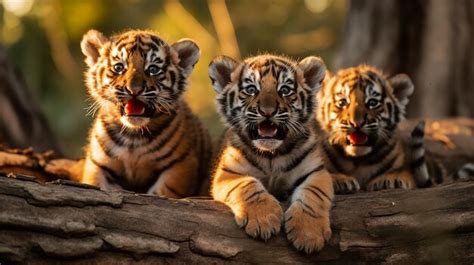 En la naturaleza los cachorros de tigre y su familia en el hábitat del