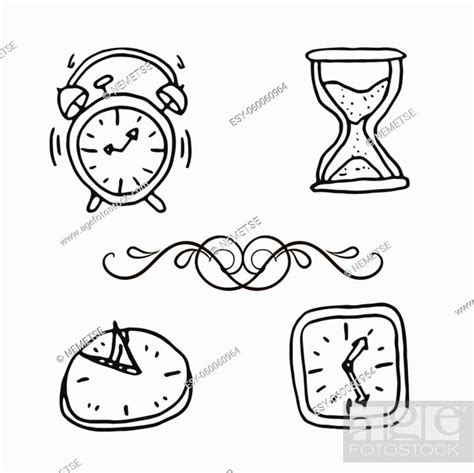 Hand Drawn Set Of Doodle Clocks And Watches Stock Vector Vector And