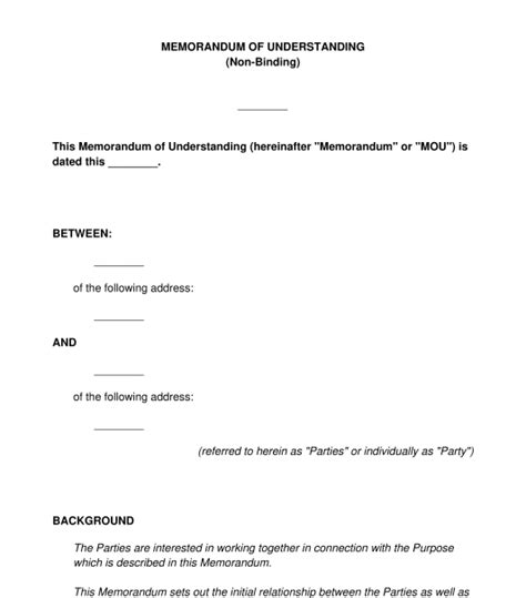 Memorandum Of Understanding Template Pdf PDF Template