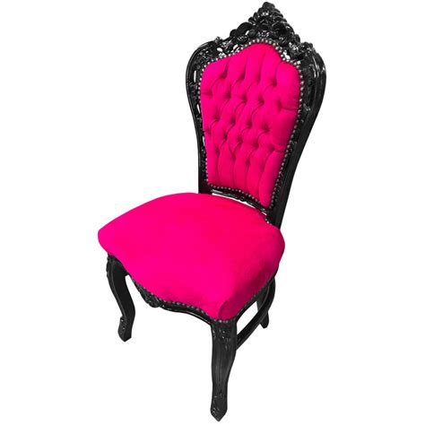 Chaise De Style Baroque Rococo Tissu Velours Rose Fuchsia Et Bois Noir