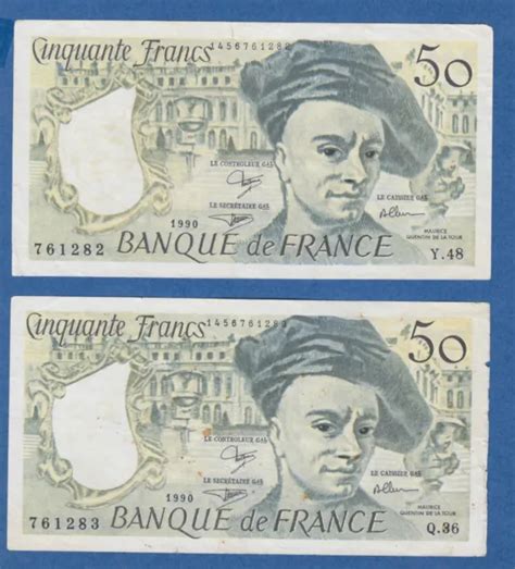 RARE PAIRE DE Faux Billets De 50 Francs Quentin De La Tour De 1990 Ttb