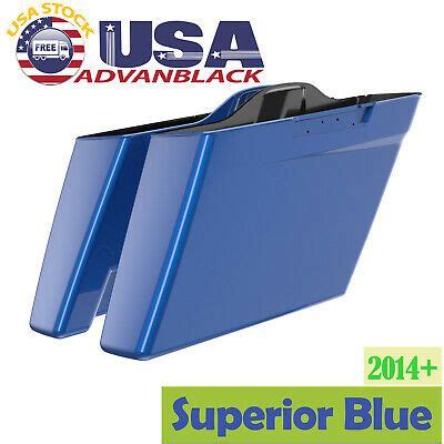 Superior Blue Dual Uncut Stretched Saddlebags Extended Bags For Harley