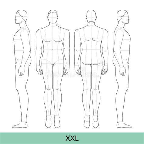 Set Of XXL Size Men Fashion Template 9 Nine Head Size With Main Line