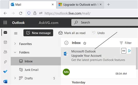 Microsoft は Outlook の電子メール メッセージ リストで広告をテストしていますか