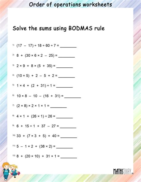 Order Of Operations Math Worksheets