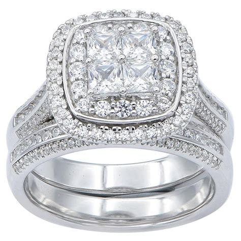 Tjd 150 Carat Round And Princess Cut 14k White Gold Halo Stackable