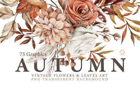 Vintage Autumn Flower And Leaves Png Clipart Design Cuts