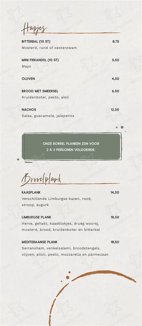 Menu At Taverne Bie Sjefke Berg En Terblijt