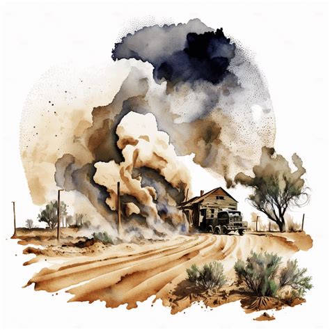 Dust Bowl Begins Ecological Disaster Unfolds In In Watercolor