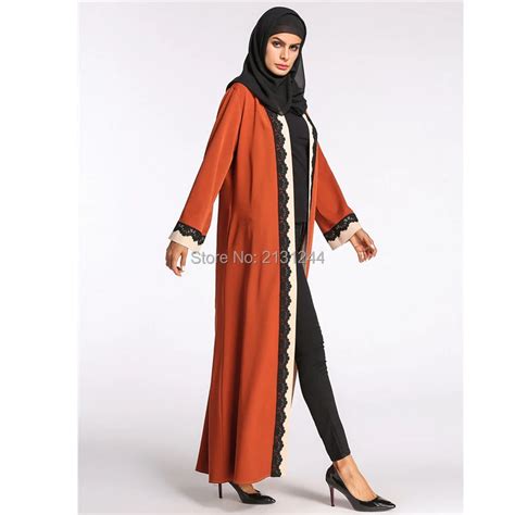 Muslim Open Abaya Dress Elegant Cotten Linen Lace Cardigan Long Robe