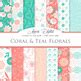 Coral And Teal Floral Digital Paper Seamless Vectir Patterns Backgrounds