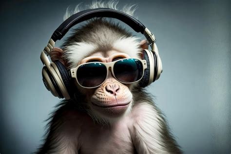 Premium Photo | White funny monkey with headphones wearing shades ...