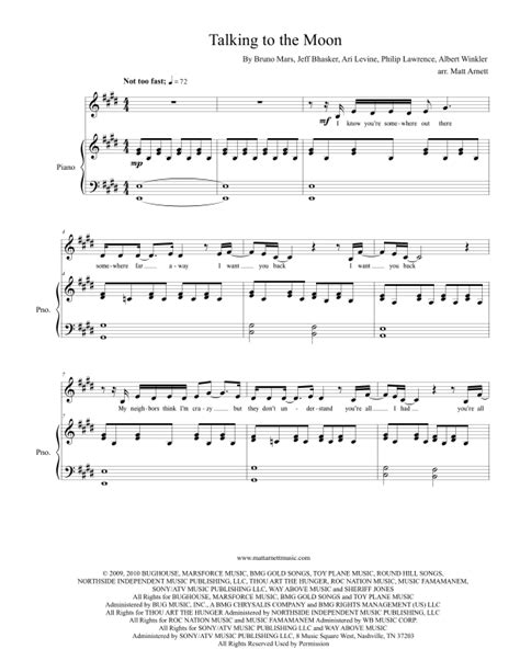 Talking To The Moon Arr Matt Arnett By Bruno Mars Sheet Music For