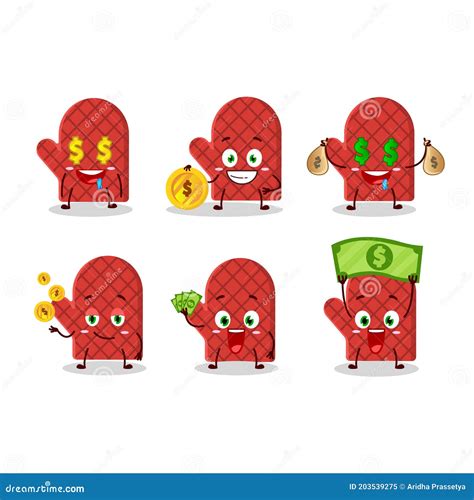 Oven Mitt Cartoon Character With Cute Emoticon Bring Money Stock Vector