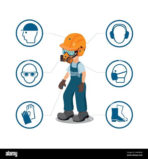 Worker With His Personal Protective Equipment And Security Icons