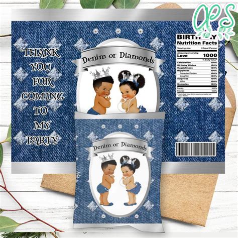 Denim Or Diamon Gender Reveal Chip Bag Digital File Printable Diy