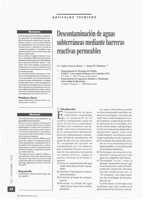 Pdf Descontaminaci N De Aguas Subterr Neas Mediante Barreras