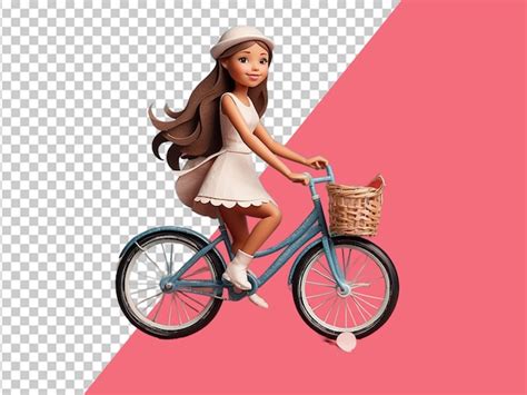 Una Chica Linda Montando Una Bicicleta Con Corazones Flotantes